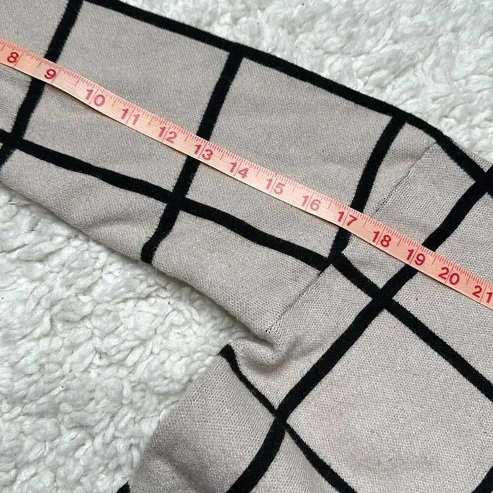 Checkered Beige Plaid Printed Oversized Sweater Dress Mini Dress Turtleneck